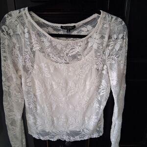 White Floral Lace Long-Sleeve Blouse
